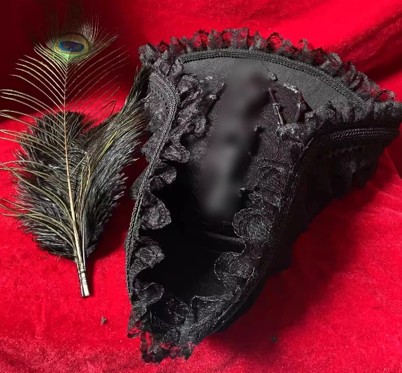 Pirates of the Caribbean Cocked Hat Pirate Cap Cosplay Halloween Black Headgear - Image 3 of 4