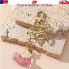 Cute  Cherry Bag Charm KeyChain Glitter resin and metal Brass Women Gift