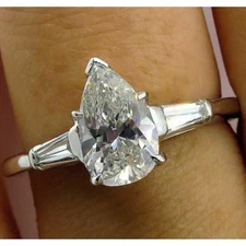 2.50 CTW Pear Cut Moissanite Three Stone Engagement Ring 14k White Gold Plated