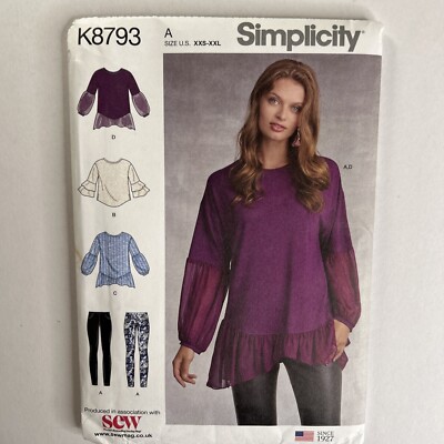 Simplicity 8793 lockeres Oberteil Tunika Langarm Leggings Damen neu ungeschnittenes Muster