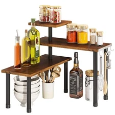 Kitchen Corner Shelf Countertop Organizer With Hooks Adjustable Spice Rack Corne