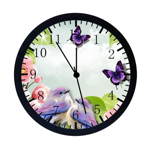 Flowers Birds Butterfly Wall Clock 12" Personalized option adding names E16