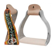 Lightweight twisted angled 'NEVER GIVE UP' ALUMINUM STIRRUPS w/ Light leather