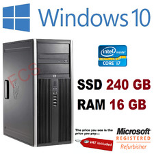 HP Elite 8300 Desktop PC Core i7 16GB RAM 240GB SSD Windows 10 Pro Desktop Wi-Fi