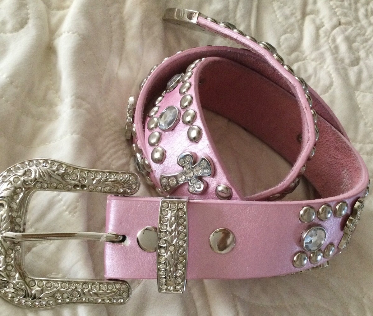 HWG Overlay Women\'s Pink Rhinestone Encrusted Western Belt 36\