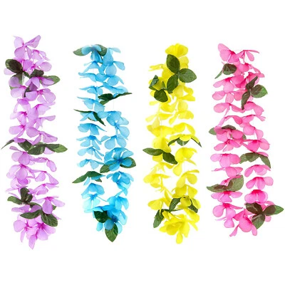 4 HAWAII BLÜTENKETTE Hulakette Blumenkette Leis Südsee Karibik Kostüm Party Deko