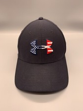 Under Armour Hat Cap Fitted Medium Large Black Freedom Blitzing American Flag