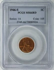 1946 S Lincoln Wheat Cent Penny PCGS MS 66 RD