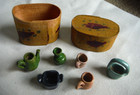 Antique Vintage Miniature Doll Wood Painted Box & Glazed Ceramic LOT, Guatemala — photo 5