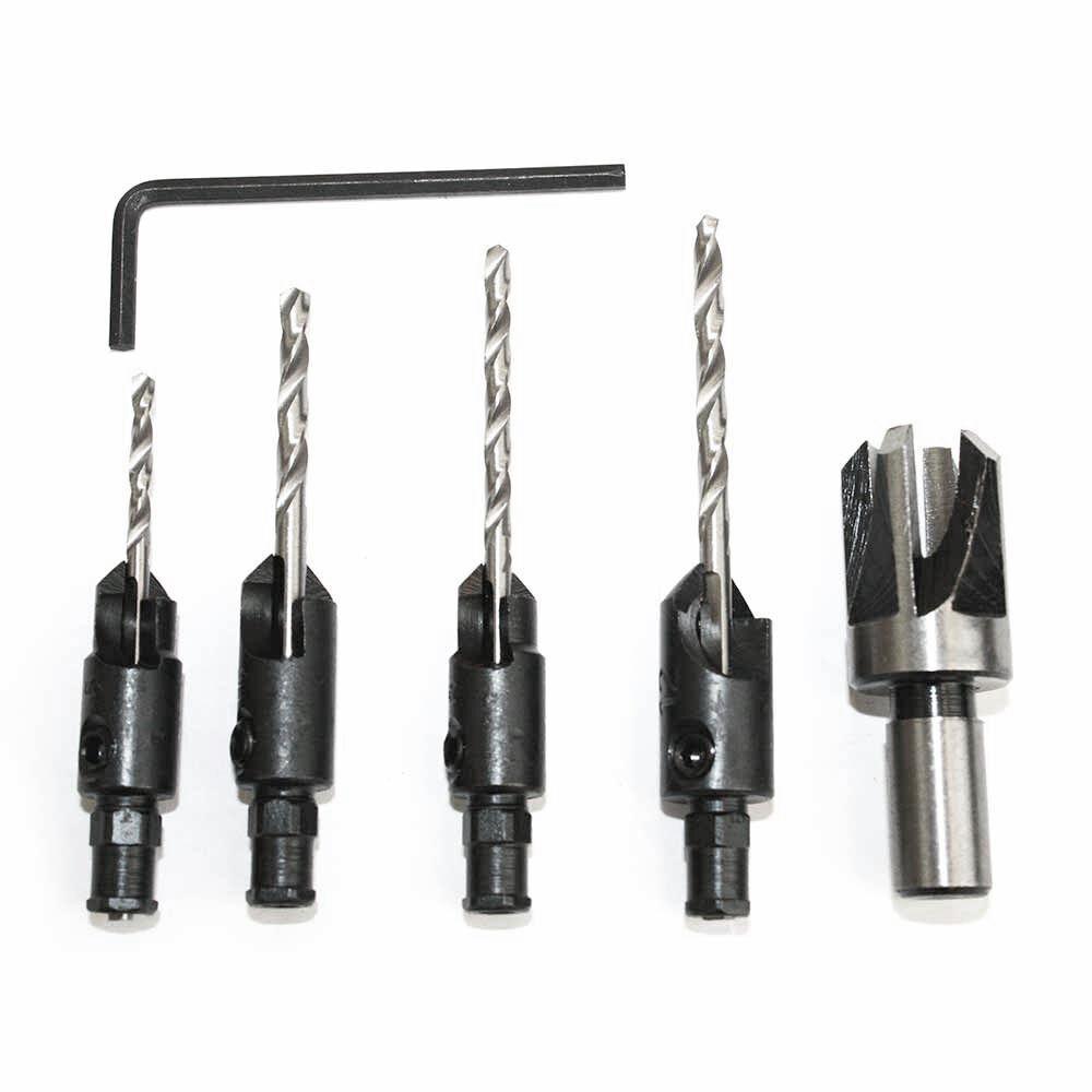 American General Tool Wood Countersink Drill Bit Set #6 #8 #10 #12 with 3/8 Plug Cutter Cutting