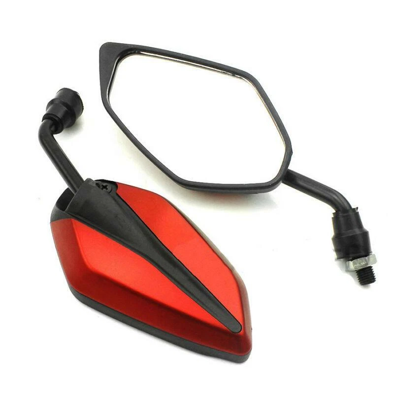 2 Pcs Red Shell 10mm Thread Universal Motorcycle ATV Rearview Mirrors Left+Right - Imagem 3 de 4