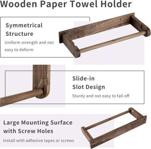 Wood-Paper-Towel-Holder-Under-Cabinet-Kitchen-Handmade - Wall Mounted/Adhesive N - Picture 2 of 2