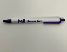 Massage Envy Advertisement Ballpoint Pen White Purple Logo Click Top Blue Ink