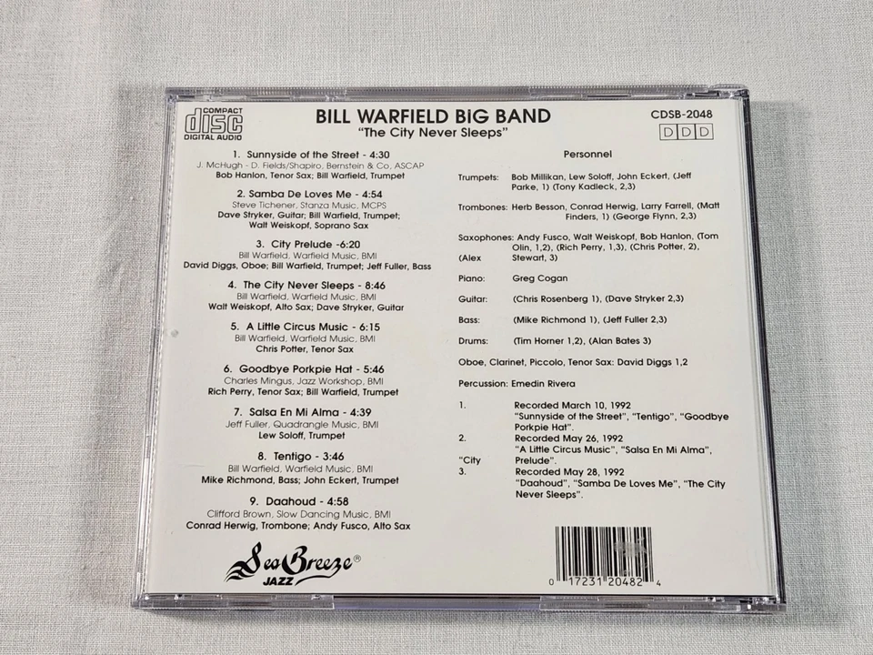 Bill Warfield Big Band - The City Never Sleeps (CD, 1993 Sea Breeze Jazz) FREESh Foto 4 de 4