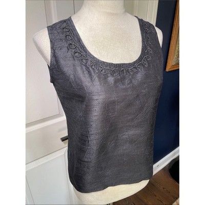 Sandy Starkman Silk Black Scoop Neck Sleeveless Tank Top Size Small