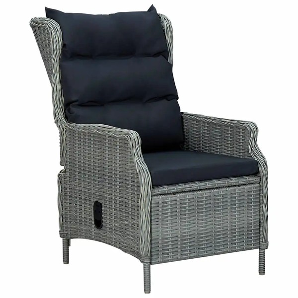 Verstellbarer Gartensessel Poly Rattan Mit Auflagen Hellgrau-image