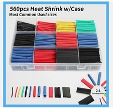 560 Pcs HEAT SHRINK Tubing Sleeve 2:1 Shrinkable Tube Wire Cable Assortment Kit