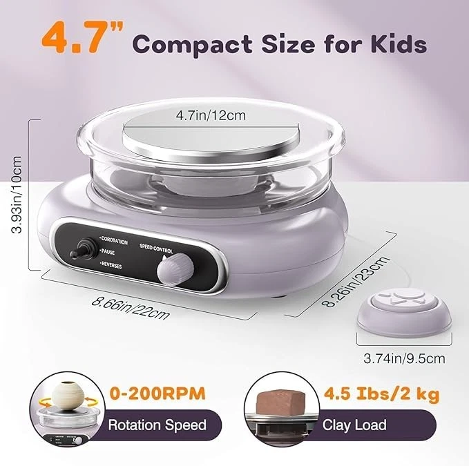 4.7" Mini Electric Pottery Wheel Adjustable Speed 15pcs Ceramic Tools DIY Kit - Image 4 of 4