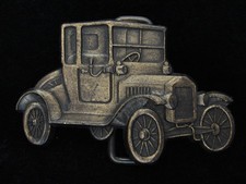 QG17128 NOS VINTAGE 1970s CUT-OUT ANTIQUE AUTOMOBILE BRASSTONE BELT BUCKLE