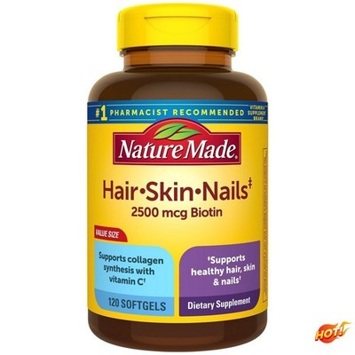 Nature Made Hair Skin & Nails Biotin 2500 mcg Softgels - 120ct, Gluten-Free