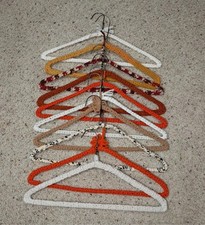 10 Hand Crochet Yarn Knitted Wire Coat/ Clothes Hangers Set, Vintage