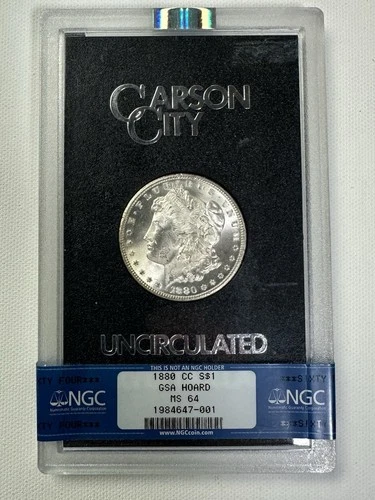 1884-CC Morgan Silver Dollar GSA Hoard NGC MS64 with Box