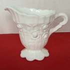 Vintage Fenton White Milk Glass Creamer Cabbage Rose Pattern Scalloped Foot 4.5"