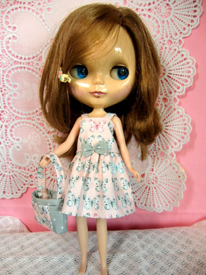 Blythe/Skipper Doll Clothes Butterfly Print Sundress & Bag