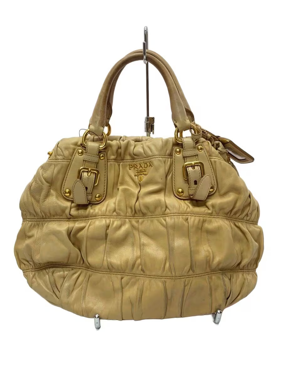 PRADA Handbag Leather BEG Solid Authentic Rare Ex… - image 1