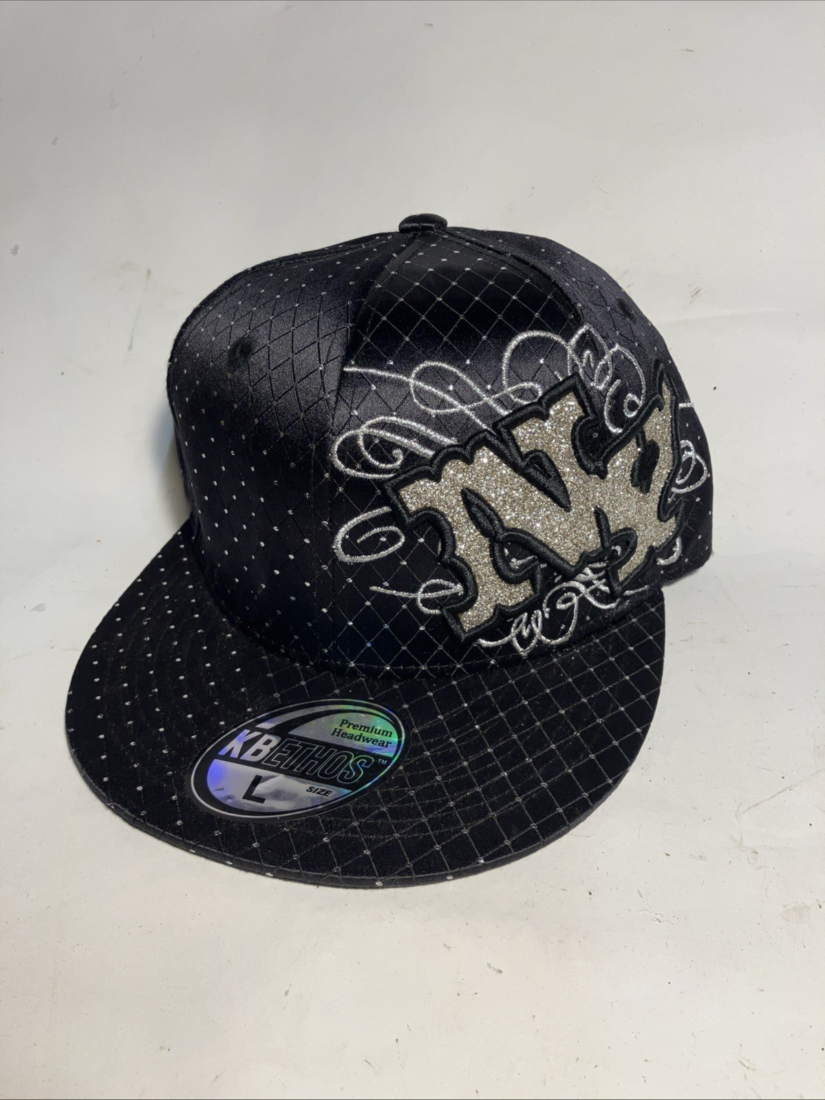 KBETHOS New York NY Flat Brim Fitted Baseball Cap in black a