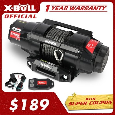 X-BULL 5000LBS Electric Winch 12V Synthetic Rope Tow Boat ATV Small Winch Remote