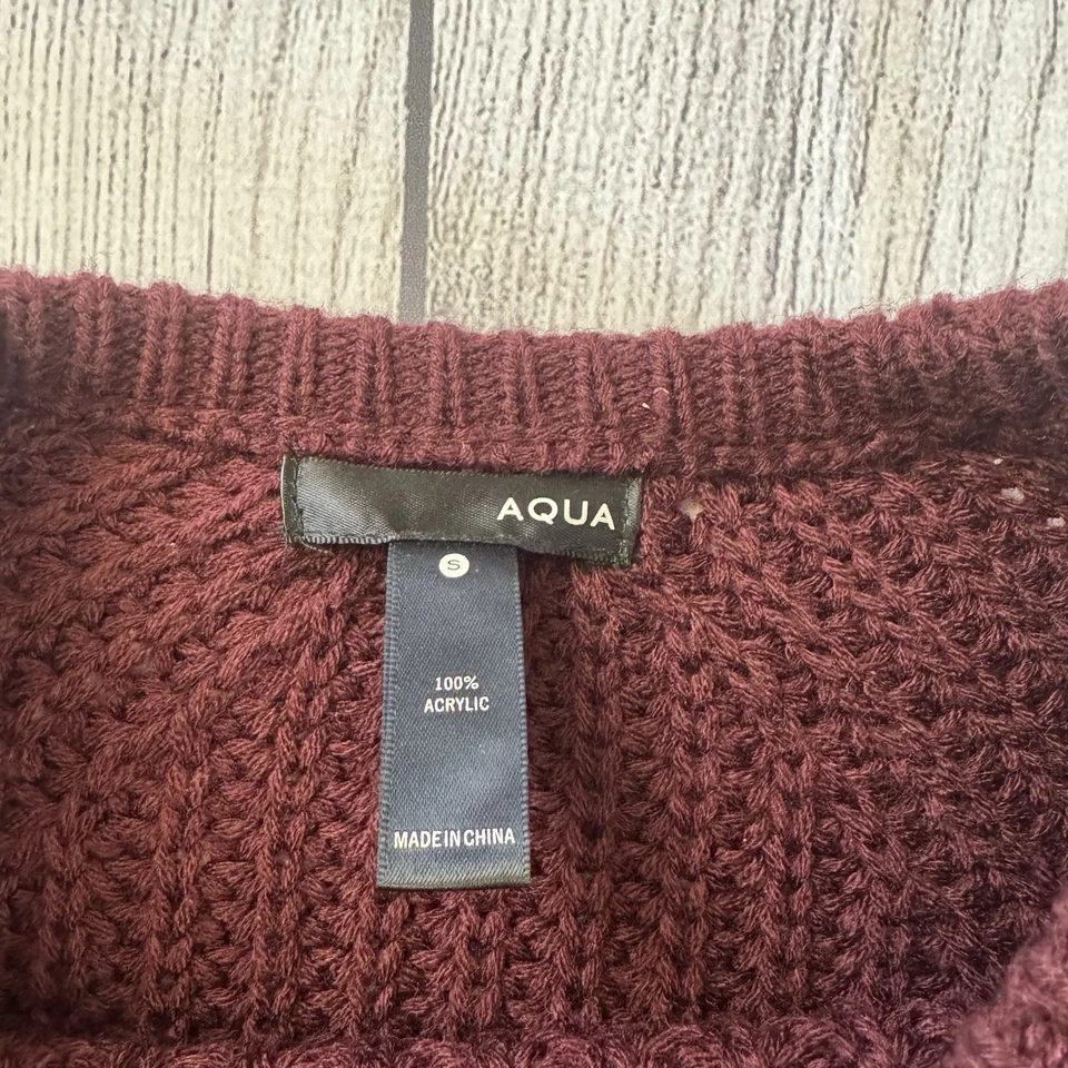 Aqua Cropped Cable 针织毛衣 S 码勃艮第女式舒适性感保暖 — 第 4/4 张图片