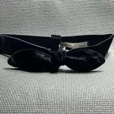 INC International Concepts Wide Stretch Velvet Bow Belt Womens M/L Black NEW