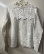 Sonder Studio Womens Ruffle Neck Jumper,Long Sleeve,Knitwear, Size 10,Ivory,New