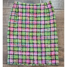 VTG RARE Boho M Plaid Tweed Pencil Skirt Handmade Mid Length Lined