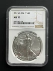 2015 AMERICAN SILVER EAGLE NGC MS70 CLASSIC BROWN LABEL