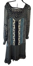 Anna Sui Silk Chiffon Boho Floral/geo Print Square Neck L Sl Mini Shift Dress 4