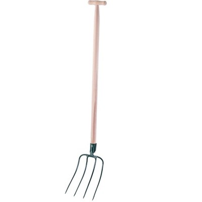 Gartengabel mit 90cm T-Griff Holzstiel 4 Zinken Stahl Mistgabel Dunggabel