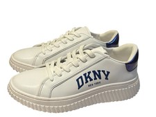 New DKNY Leon Low Top Sneaker with Logo White Blue Women  s Size 9 M