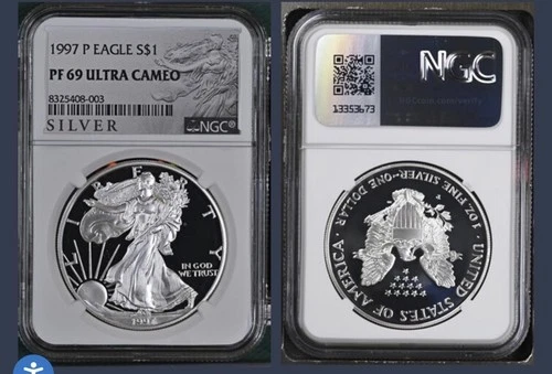 1997-P American Silver Eagle $1 Proof PF 69 Ultra Cameo NGC- Special Label