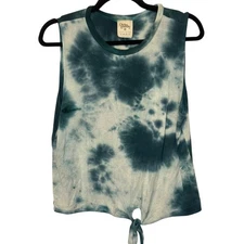 Dirtee Laundry Tie Front Tank Top Women's Medium Green Tie Dye Sleeveless