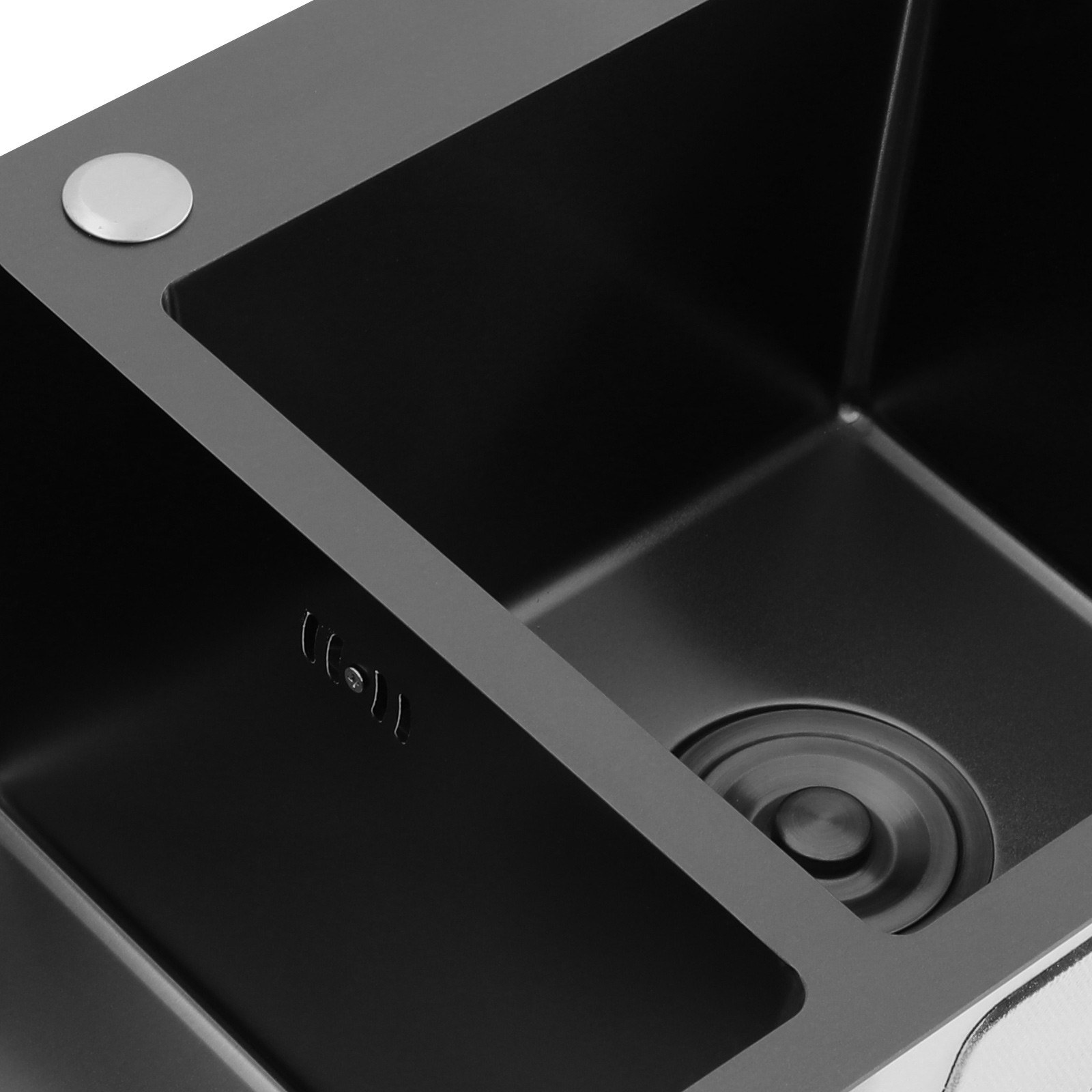 Double-Bowl Kitchen Sink, Multifunctional Overmount Stainless Steel Sink, Black