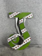 Wall Hanging Letter J Hand Painted Red White and Green Christmas 12" Tall