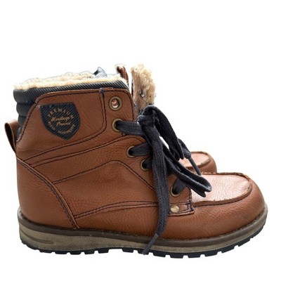 Sprox Kids Brown Faux Leather Sherpa-Lined Lace-Up Boots | Size 11 | Winter