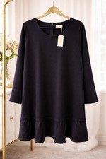 NWT MUDPIE BLACK LONG SLEEVE RUFFLE HEM SHIFT DRESS WOMENS LARGE