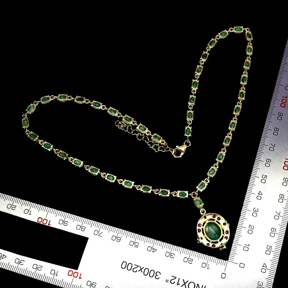 925 Sterling Silver Necklace Oval Emerald 12x9mm Ruby Gemstone Jewelry 17inches - Image 3 of 4