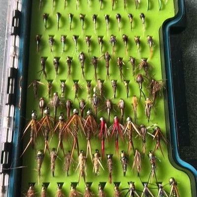 Fly Fishing Box with 88 Assorted handmade Nymph Flies