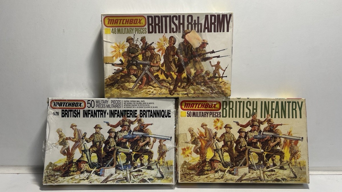 🇬🇧 Matchbox 1/76 WWII British Infantry & 8th Army – Lot of 3