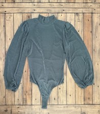 ASTR the label Bodysuit Size Medium, Mock Neck, Open Back Balloon Sleeves Green