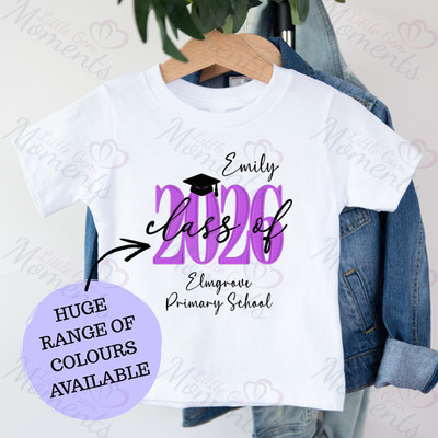 Personalisiertes 2026 Leavers T-Shirt. Custom Class of 2026 Schulabschluss Top.
